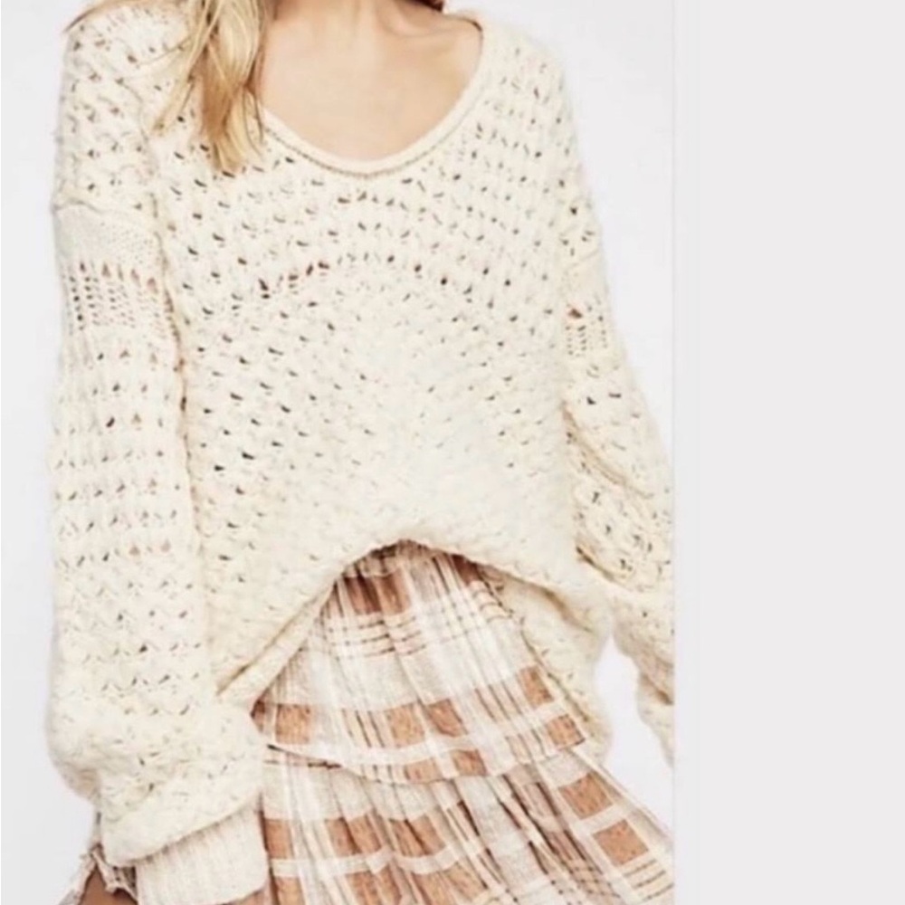 Free People Open‑Knit Sweater (Cream)